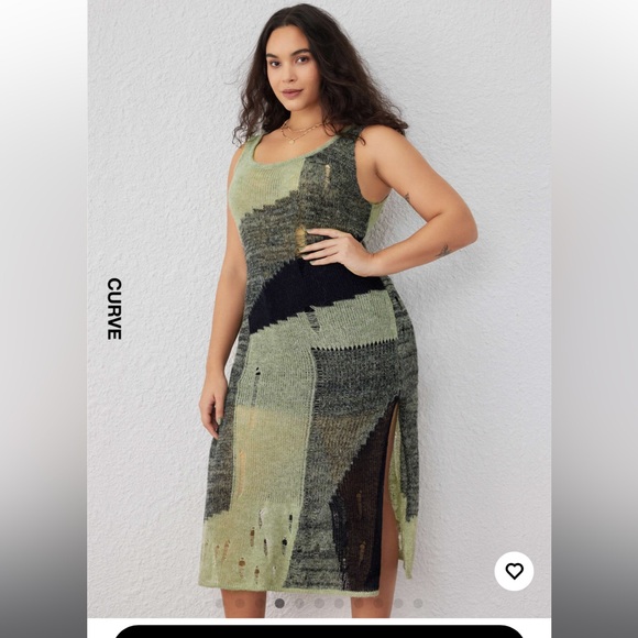 Cider Green and Black Knit destructed Dress 2X - Picture 4 of 11